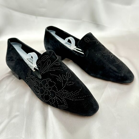 Karl Lagerfeld Nova Floral Studded Black Suede Womens Size 10 Slip On Loafers - Picture 7 of 16